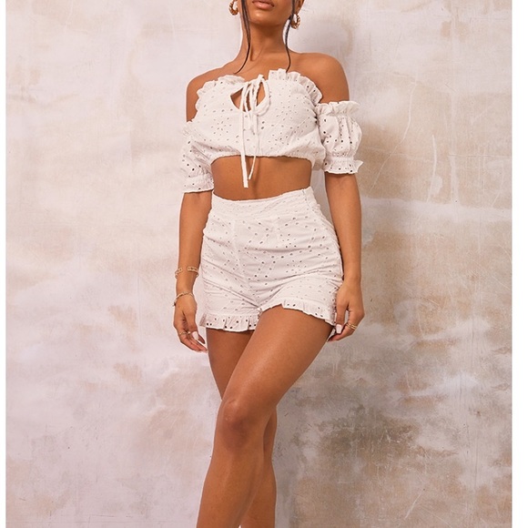 White Broderie Anglaise Frill Hem Matching Set - Picture 1 of 5